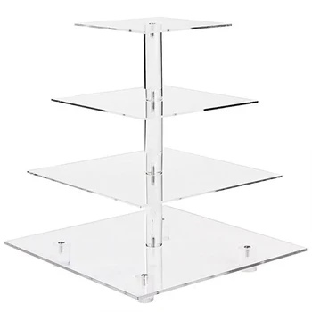 

4 Tiers Acrylic Square Cake Stand Birthday Wedding Party Cupcake Display Holder