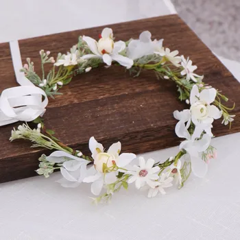 

Bridal Wedding Hair Accessories Flower Leaf Wreath Garland Ribbon Headdress Headband for Bride Noiva Bridesmaid Beach Holiday