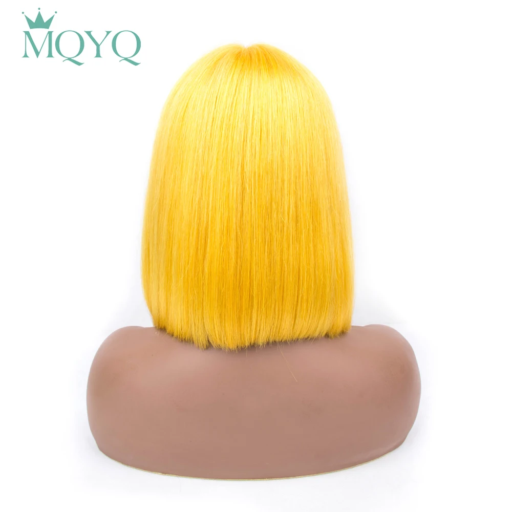 MQYQ желтый бразильский прямой короткий кружевной передний не Реми человеческие волосы парики боб для черных женщин средняя часть кружева передний парик