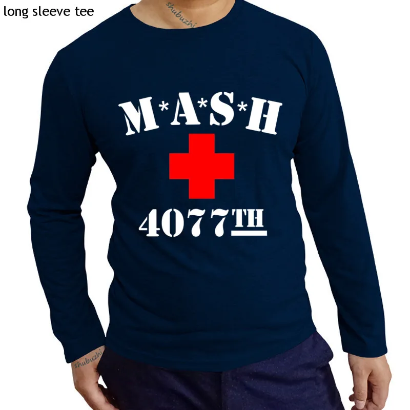 Хлопковая футболка с длинным рукавом мужская футболка MASH USA ARMY Ретро Mash 4077th оливково-зеленая футболка европейский размер Прямая