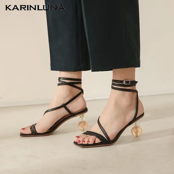 

Karinluna Brand New Trendy Light Bulb Heels Genuine Leather Genuine Leather Party Skin Women Shoes Sandals