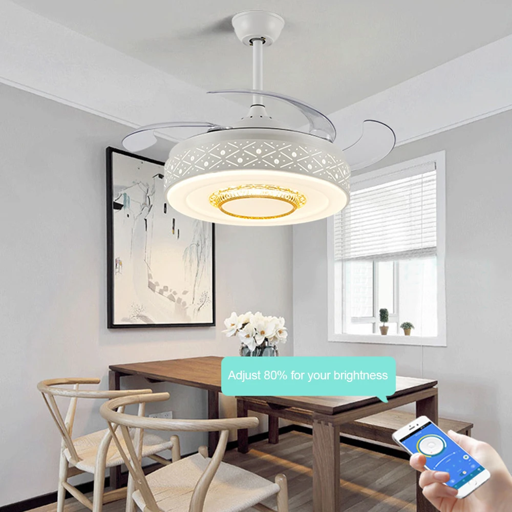 

220V ceiling fan lamp with APP control Invisible Leaves light frequency conversion bluetooth living room bedroom decoration