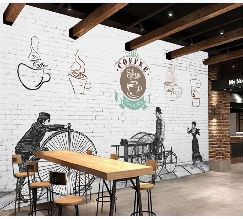 Custom wallpaper mural retro nostalgic hand-painted European and American cafe background wall 3D/5D/8D optional