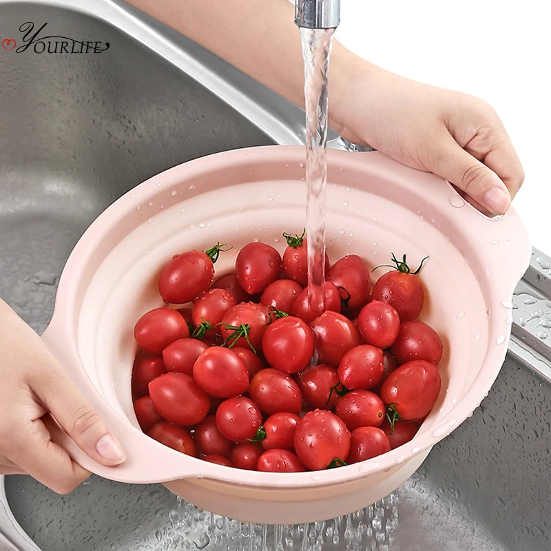 

OYOURLIFE Kitchen Foldable Sink Colander Silicone Drain Basket Portable Retractable Fruit Vegetable Drainer Kitchen Accessories