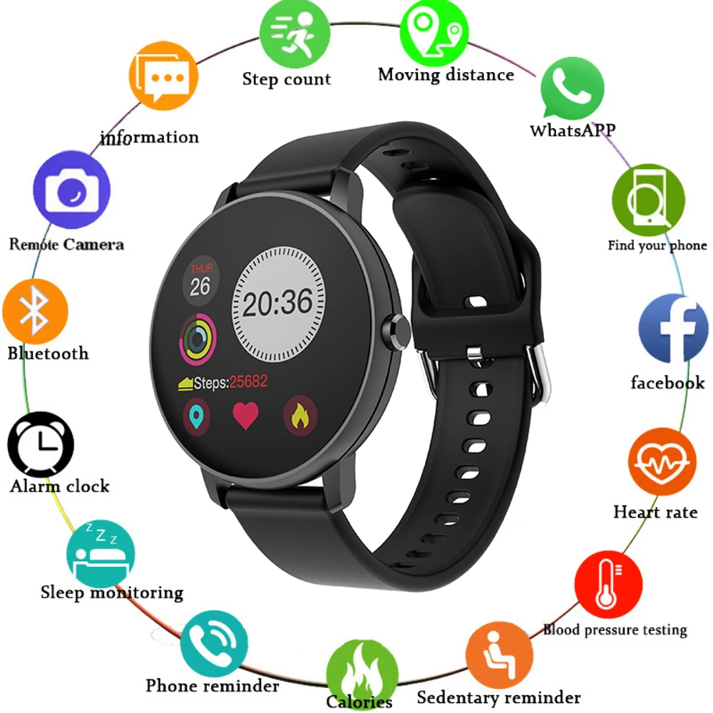 

2020 Hot Sell Women Men P8 Sport Smart Watch Call Reminder Blood Oxygen Pressure Heart Rate Tracker Full Touch Round Screen