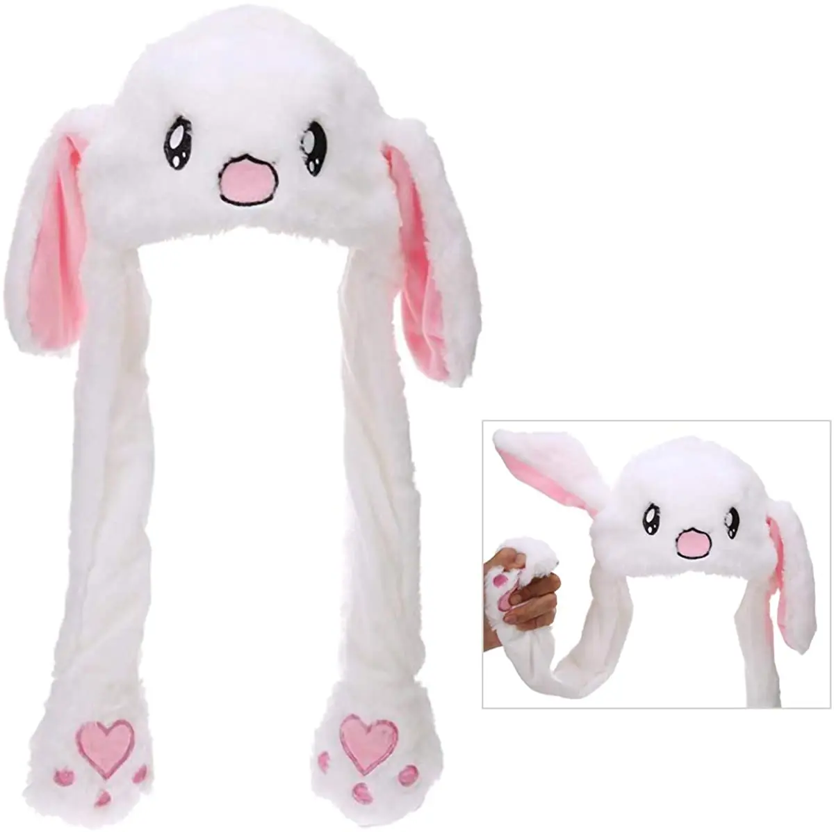 

Rabbit Hat Moving Ears Cute Cartoon Toy Hat Kawaii Funny Hat Birthday Gift Bunny Plush Cap Winter Hat For Kids Adult Girlfriend