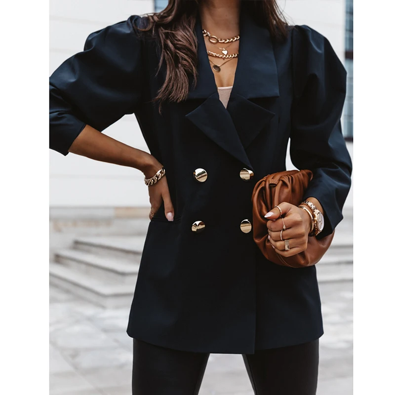 Autumn Elegant Double Breasted Office Blazer Formal Suit Coat For Women Lady Leisure Jacket 2020 Winter OL Blazers Fit Outwear