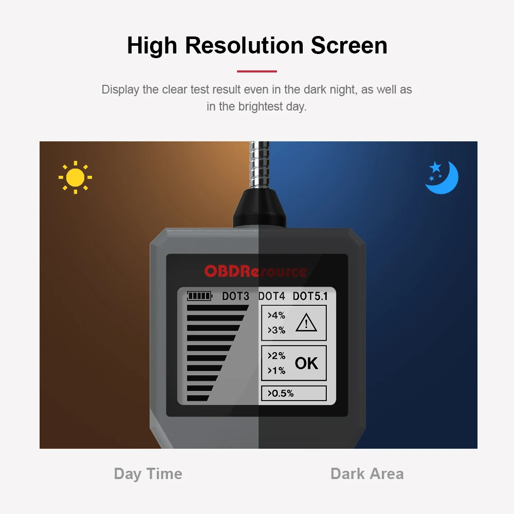 OBDResource Car Brake Fluid Tester, BF200 Liquid Oil Moisture Analyzer with Screen, DOT3 DOT4 DOT5.1, Digital Brake Fluid Tester 5