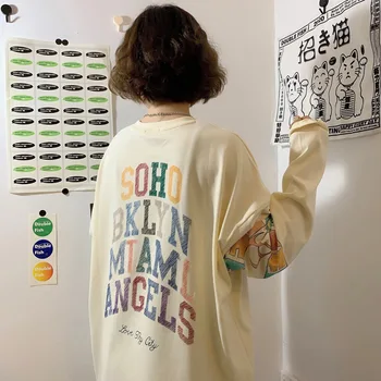 

L Vintage Sense GIRL'S Hong Kong Flavor Long-sleeved T-shirt Female Loose Korean-style