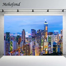 Mehofond Photography Backdrops City Buildings Night Neon Lights Blue Sky Scene Decor Vinyl Background Photo Studio Photophone