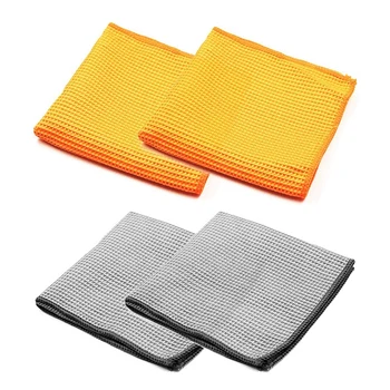 

4Pc Car Wash Towel Glass Cleaning Water Drying Microfiber Window Clean Wipe Auto Detailing Waffle Weave for Kitchen Bath ,Orange