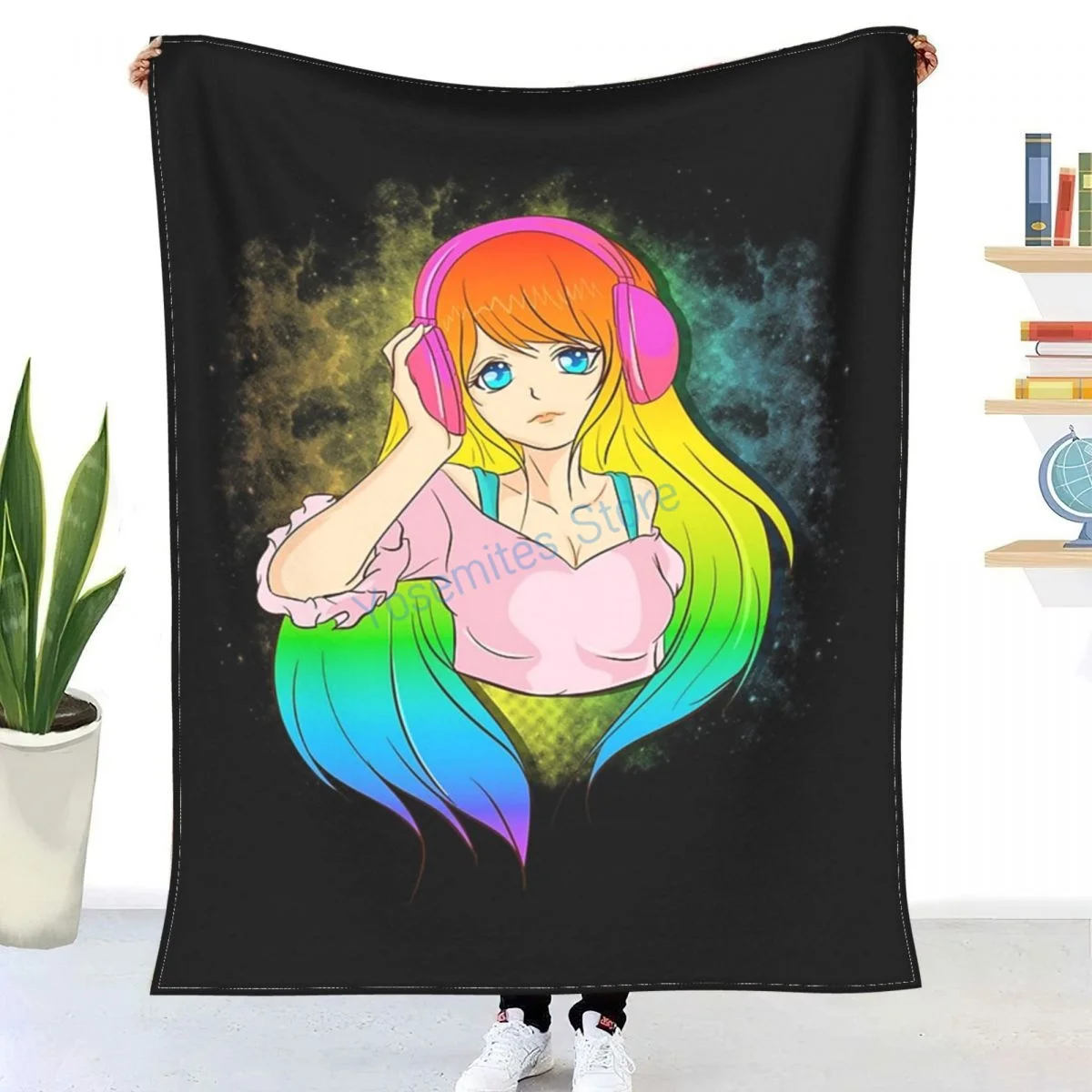 

Japanese Anime Girl Rainbow Punk Kawaii Manga Throw Blanket Winter flannel bedspreads, bed sheets, blankets on cars and sofas