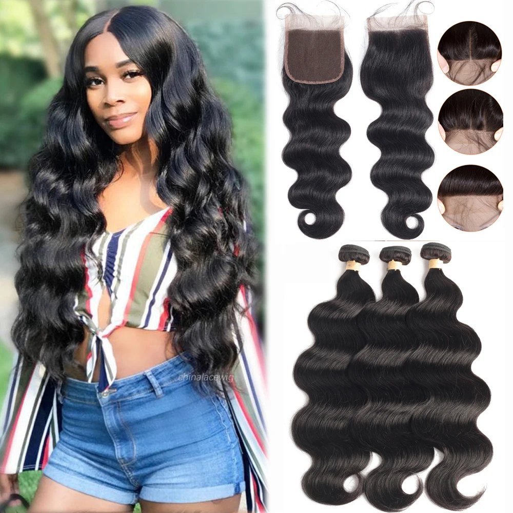 Beaudiva Body Wave Bundles With Closure Brazilian Hair Weave Human Extension | Шиньоны и парики