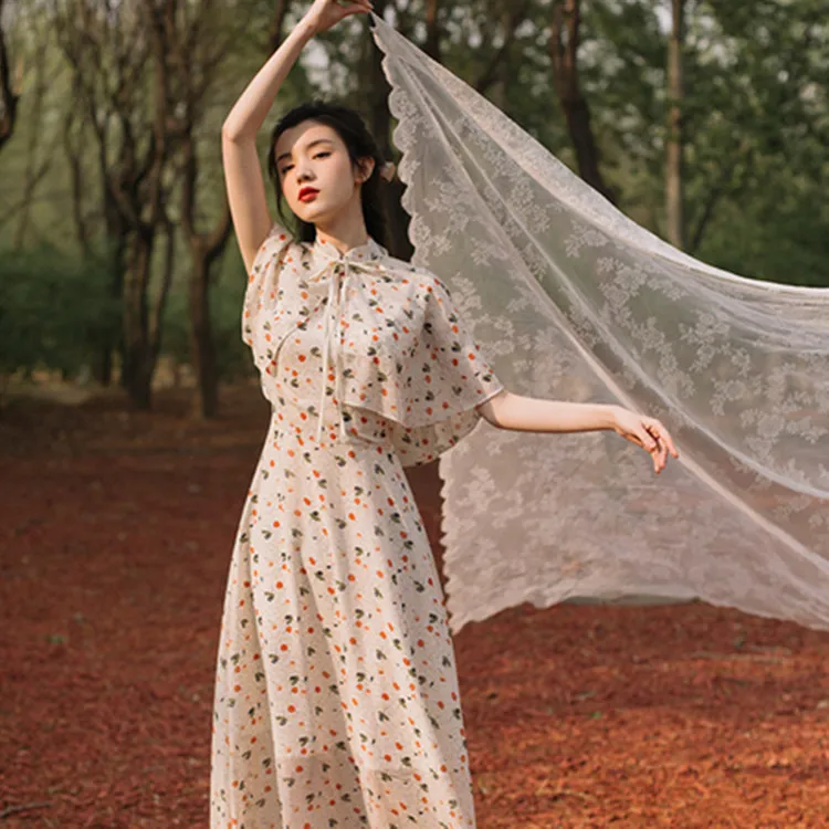 

"Early Spring Feeling" Retro Hong Kong Style Two-Piece Cheongsam National Style Dress Trip Shoot Holiday Dress Women