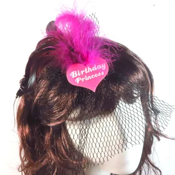 

2021 wholesale festival event supplies birthday princess hair clips fishnet veil hot pink feather glitter heart party supplies