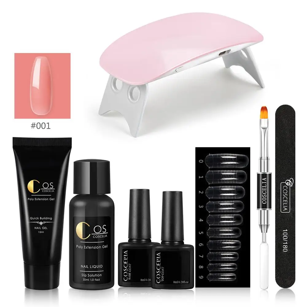 COSCELIA Poly Nail Gel Varnish Polish Set With Lamp Quick Builder Extension Enhancement Camouflage LED UV Manicure | Красота и