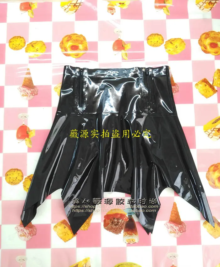 Сексуальная Женская Черная нестандартная короткая юбка из натурального латекса