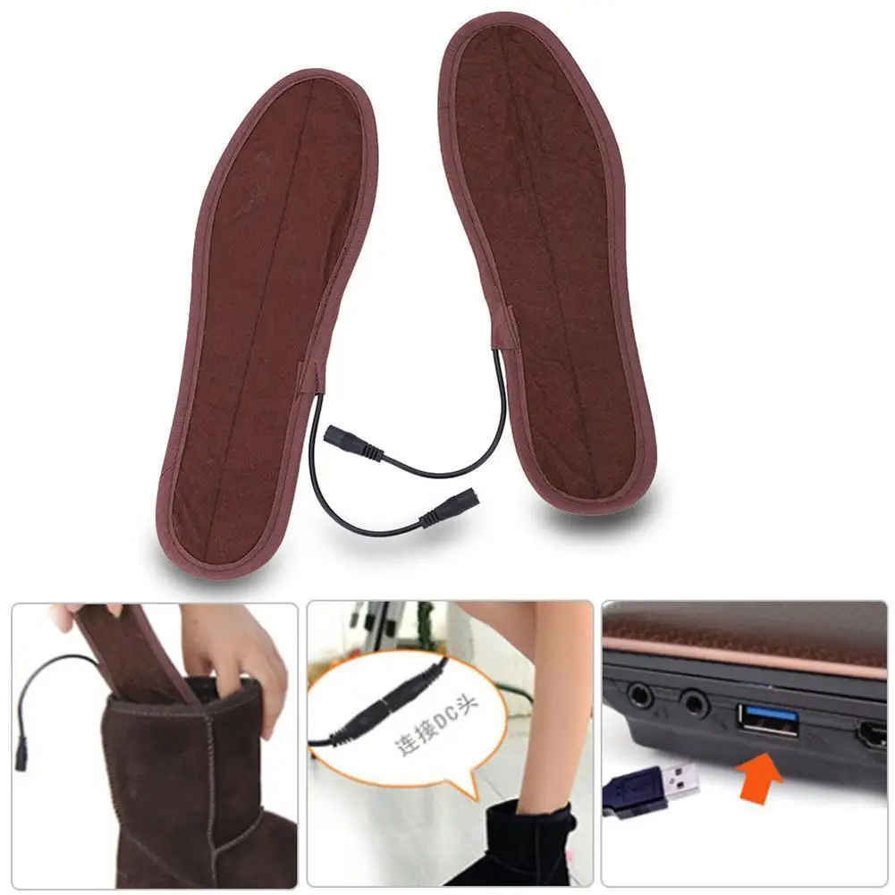 

1 Pair USB Heated Insoles Soft Lint Electric Heated Shoe Insoles Warming Pad Electric Foot Heated Skiing Camping Winter Warm