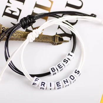 

2 Piece Set Of Best Friend Charm Bracelet Adjustable Size Black And White Leather Rope Men's Ladies Friendship Hand Chain