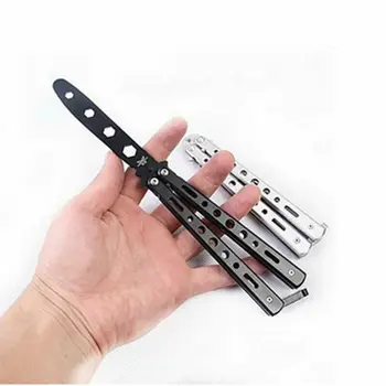 

2020 Newest Black Metal Practice Butterfly Balisong Trainer Training Flail Knife Dull Tool Multifunctional Training Flail Knife