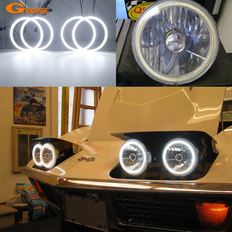 For Chevrolet Corvette C1 C2 C3 Stingray Ultra Bright Day Light RGB SMD COB  LED Angel Eyes Kit Halo Rings Turn Signal