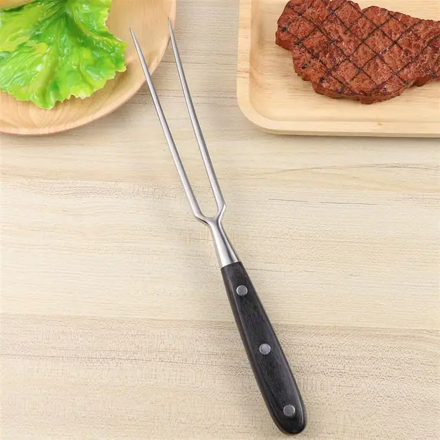 Rozsdamentes Acél Grillező Sült Pálca 2-Prong Hús Grillezés Villa Bbq Szerszámok Fa Fogantyúval Kemping Piknikhez - Image 2
