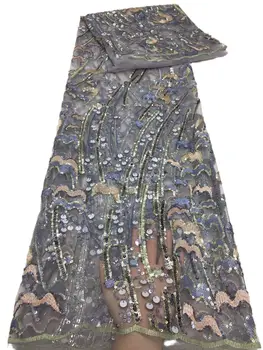 

5 Yard Fashion Sequins Embroidered Lace Fabric Africa Sequined Fabric Nigerian Clothing Design Ladies Formal Skirt Evening Dress