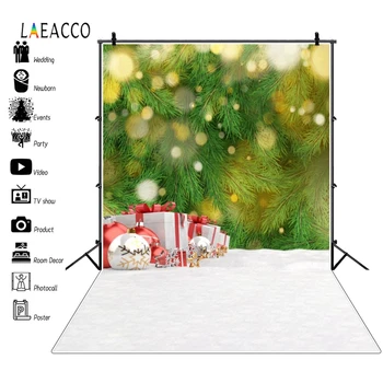 

Laeacco Christmas Photography Backdrops Pine Branch Gifts Ball Light Bokeh Snow Photo Backgrounds Winter Photophone Photo Studio