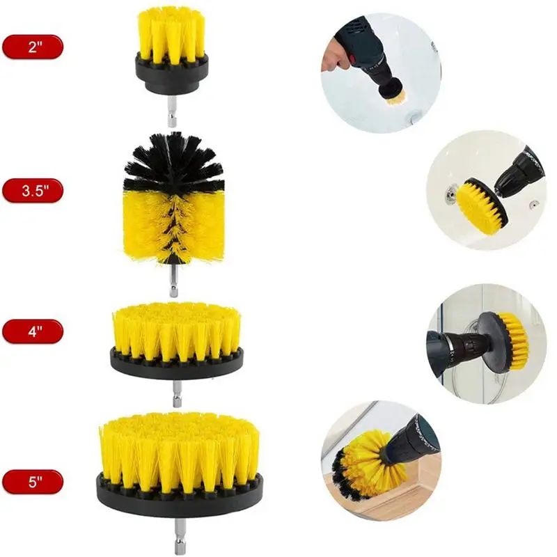 4Pcs 2/3.5/4/5 Inch Electric Drill Brush Bathroom Surfaces Tub, Tile and Grout All Purpose Power Scrubber Cleaning Kit