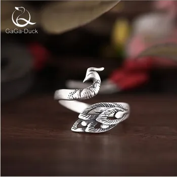 

Creative New Fashion Jewelry Sweet Animal 925 Sterling Silver Retro Peacock National Style Phoenix Opening Rings R235