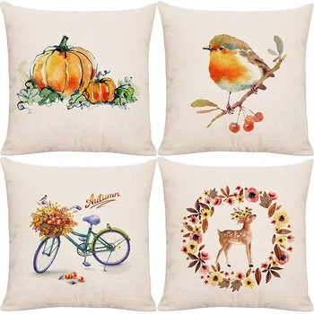 

Autumn Throw Pillow Covers Fall Decorative Couch Pillow Cases Cotton Linen Pillow Country Style