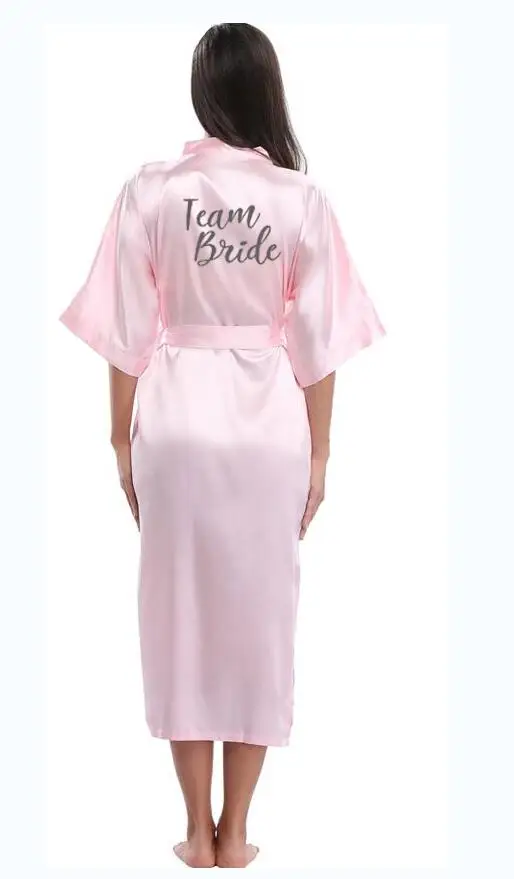 Bridesmaid Pink Long Large Plain Mother Bride Kimono Silk Satin Night Dress Gown Wedding Robes Bathrobe Lace Robe Ladies