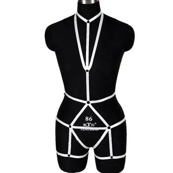 

Fashion Strappy Harness Neck Belts Garter High Waist Lingerie Set Elastic Plus Size Punk Night Clubs Clothing Full Body Caged