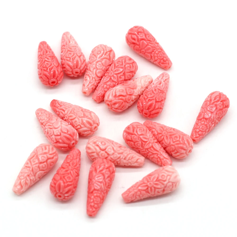

10Pcs Natural Corals Beads Water Drop Shape Sculpture Loose Spacer Beaded For Jewelry Making DIY Bracelet Necklace Accessories
