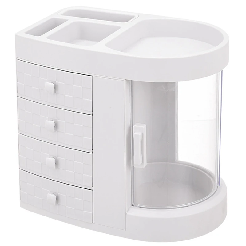 

Dressing Table 4 Drawer Makeup Holder Storage Box Transparent Rotation Window Lipstick Organizer For Cosmetic Brush Jewelry
