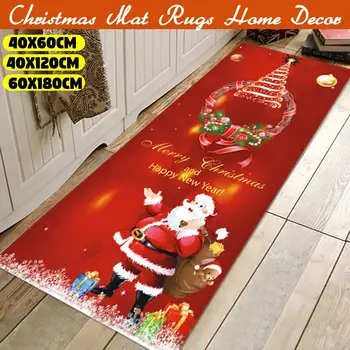 

3D Christmas Santa Claus Anti-slip Kitchen Dining Room Fireplace Floor Mat Flannel Carpet Rug Durable Xmas Home Decor Floor Rug