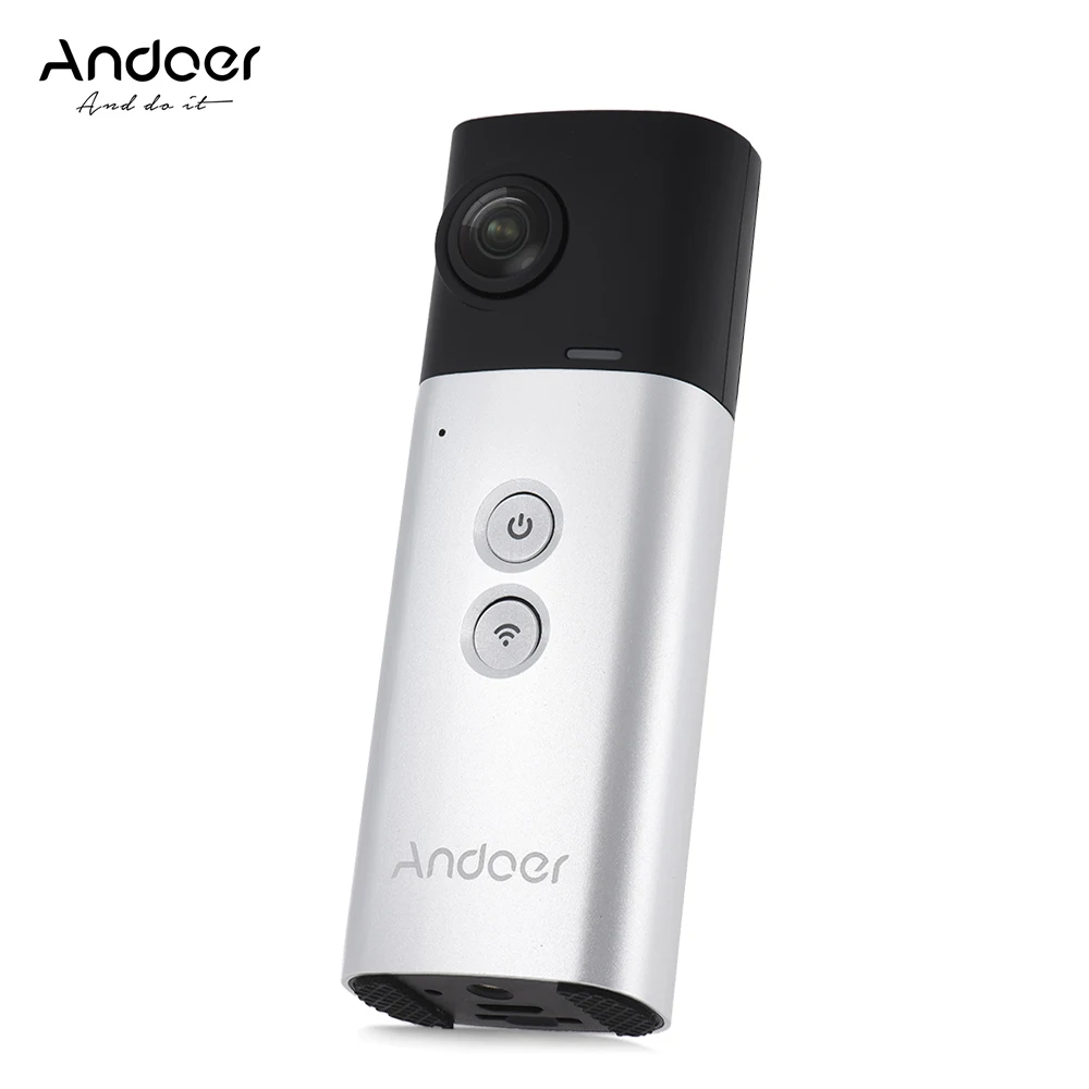 Andoer A360I Handheld 360 Camera Panoramic WiFi 360 Video Camera Action Sports Cam Dual 200D Spherical Lens 1920*960 Full HD - Цветной: Серебристый / серый