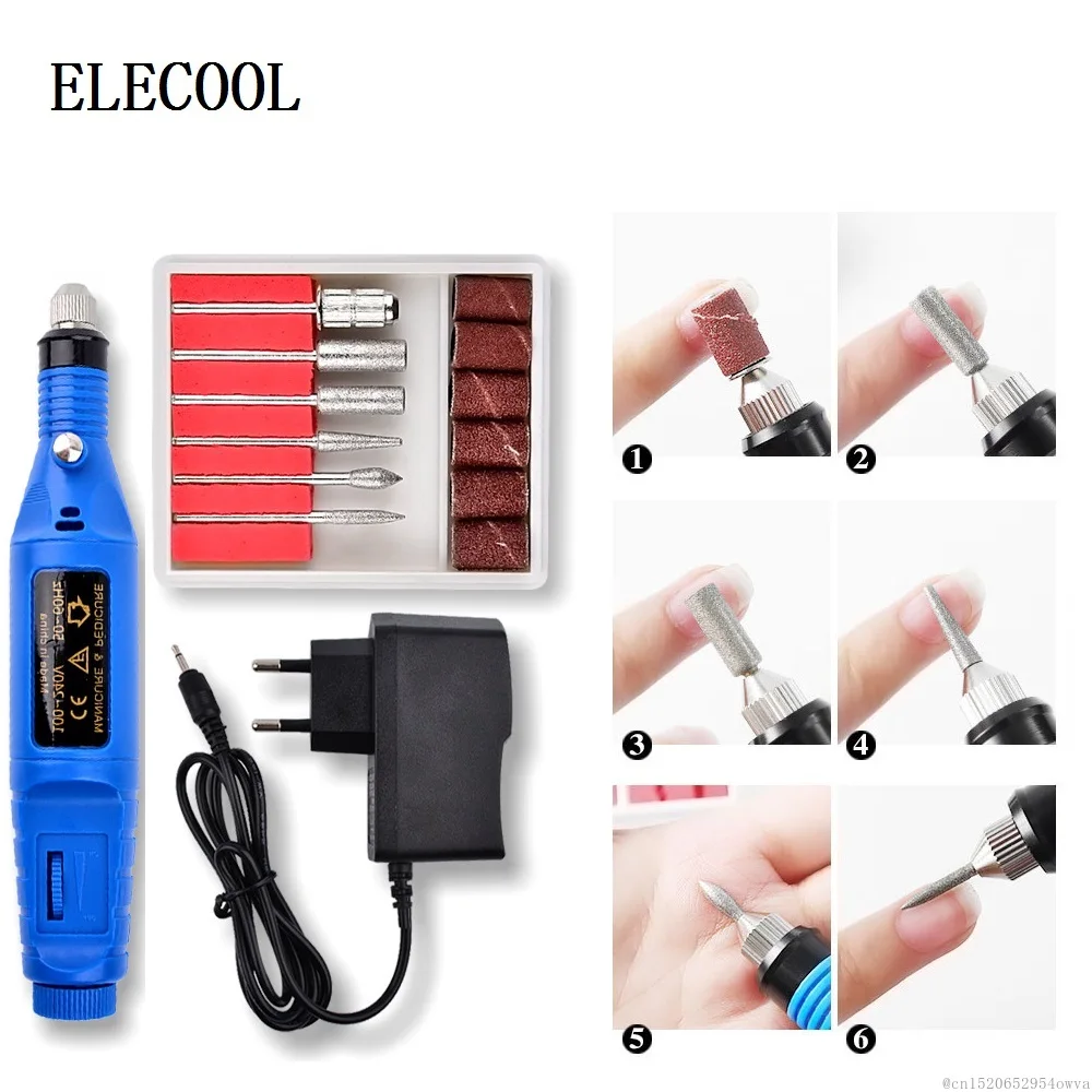 7 цветов, мощный электрический сверлильный станок для ногтей с вилкой европейского и американского стандарта, маникюрный аппарат, ручка для педикюра, пилочка для ногтей, набор инструментов для дизайна ногтей TSLM1