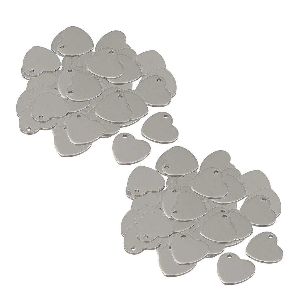 100pcs Silver Tone Stainless Steel Blank Stamping Tags Heart Love Charm Pendant 14mm
