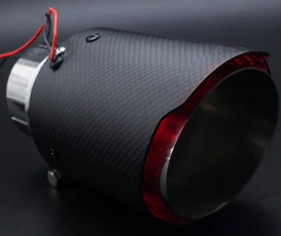 Глушитель из углеродного волокна выхлопные наконечники глушители светодиодный свет красный/синий цвет 12 В мощность - Color: red 66mm to 102mm