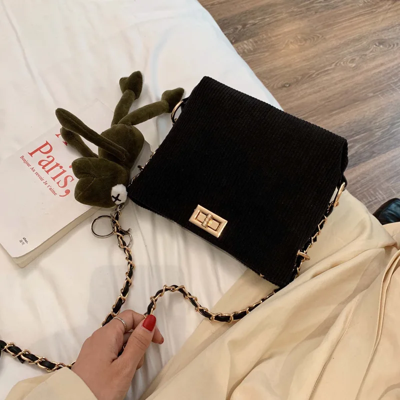 

2019 Autumn And Winter New Style Corduroy WOMEN'S Bag Shoulder Chain Bag Women's Tennis Red Fire Fashion Small Square Bag