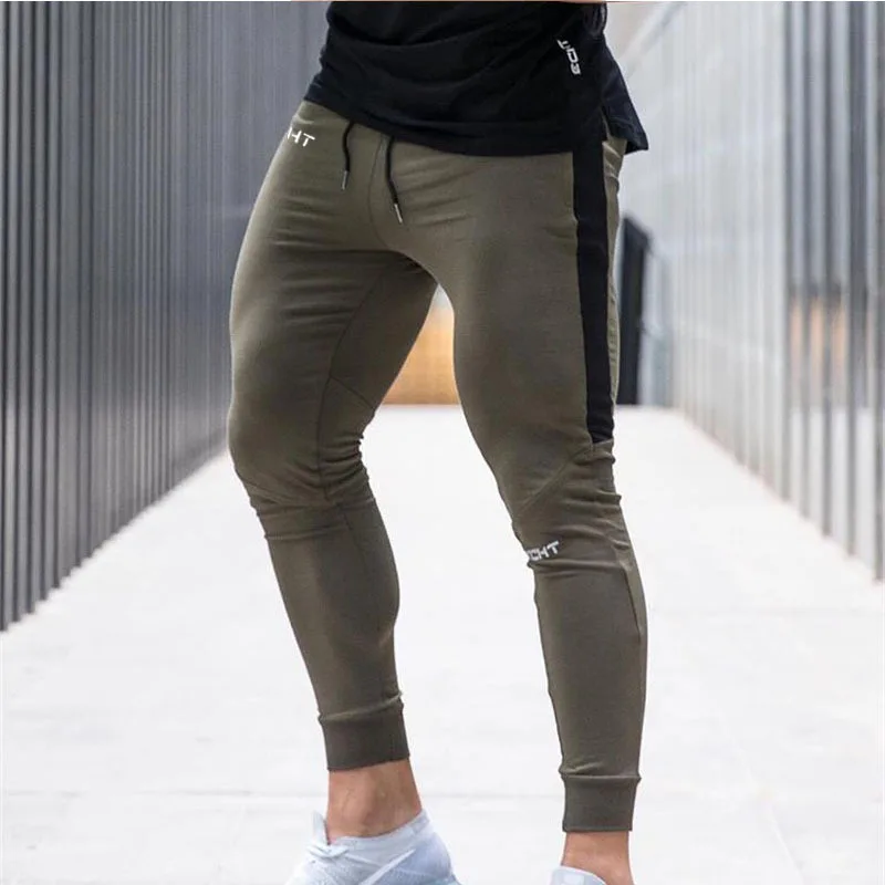 

2018 Wheat XLR Autumn Trousers Men Fitness Pants Running Athletic Pants Closing Foot Mixed Colors Elasticity Europe And America