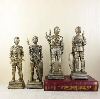 

[MGT] Medieval European Tin Samurai Warrior sculpture/ Doll Cavalry Soldier Knights /Soldier Tin resin statue Home Decorations