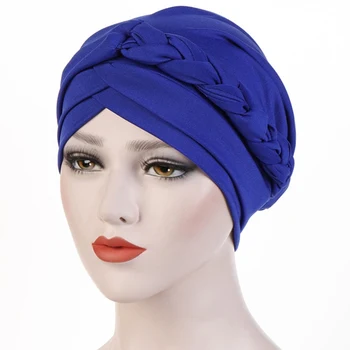 

Muslim Women Solid Cross Silk Braid Turban Hat Scarf Cancer Cap Hijab Headwear Head Wrap Hair Accessories