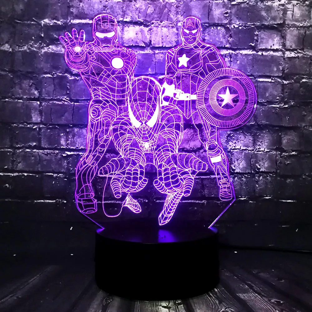 

New Marvel Hero Avengers 7 Color USB Charge Iron Spider Man Captain America Cartoon LED Decor Room Mood Night Light Kids Gift
