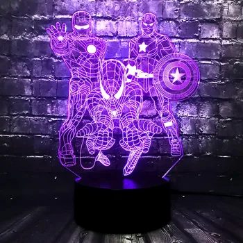 

New Marvel Hero Avengers 7 Color USB Charge Iron Spider Man Captain America Cartoon LED Decor Room Mood Night Light Kids Gift