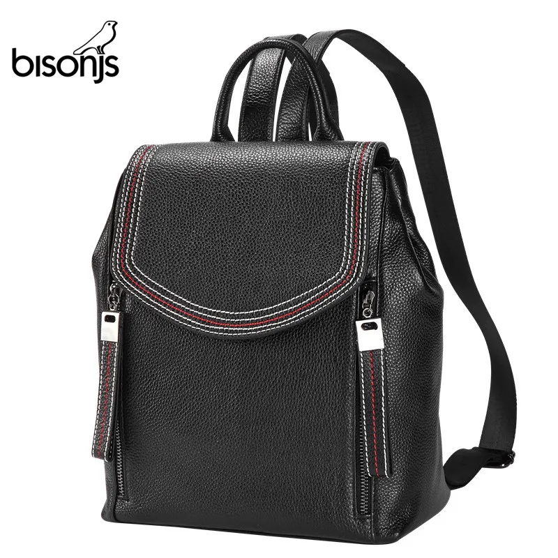 BISON DENIM, женские рюкзаки из натуральной кожи, женская сумка на плечо, дорожная женская сумка, Mochila, iPad, школьные сумки для девочек, B1837
