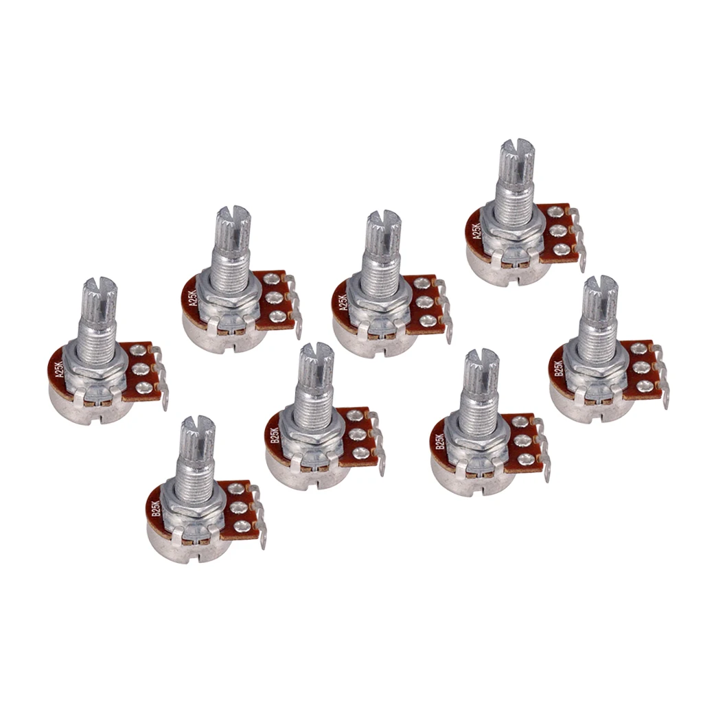 Long Split 18mm Shaft 25K Guitar Potentiometer Pot, 8-pack A25K & B25K Set