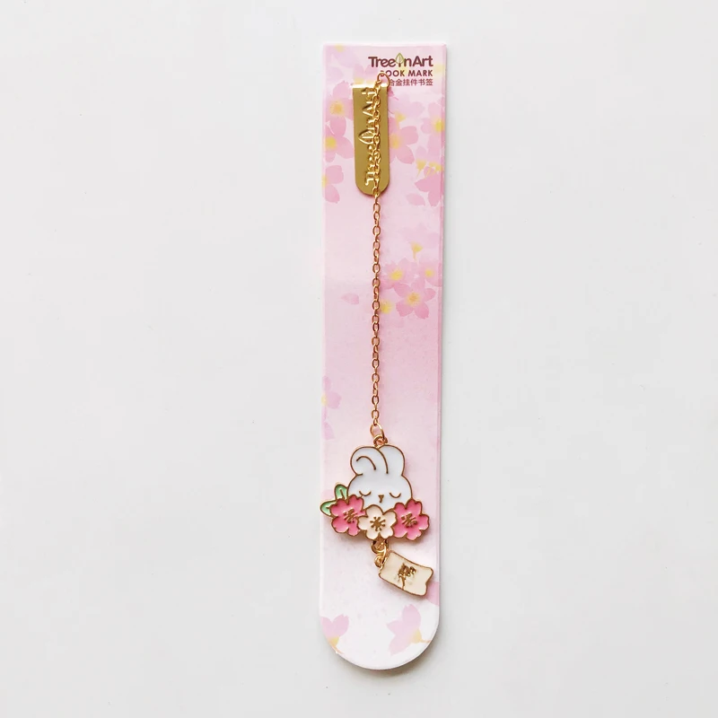 1X Romantic Sakura Rabbit Alloy Chain Pendant Bookmark Marker of Page School Office Supply