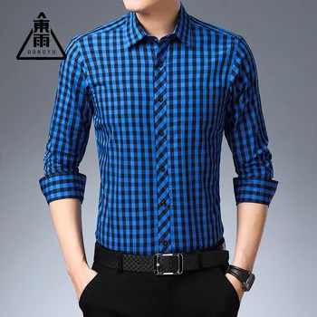 

Dongyu men's men's cotton plaid long sleeve shirt season fashion casual mercerized cotton men's plaid